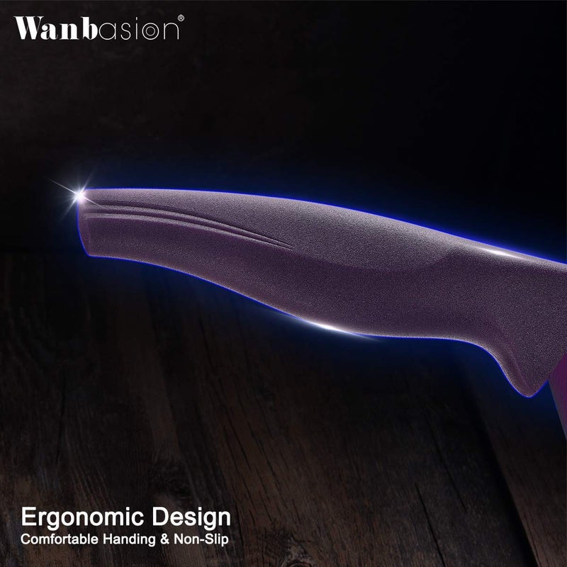 Wanbasion Purple Professional Kitchen Knife Chef Set, Stainless Steel, Dishwasher Safe with Covers - Image 5
